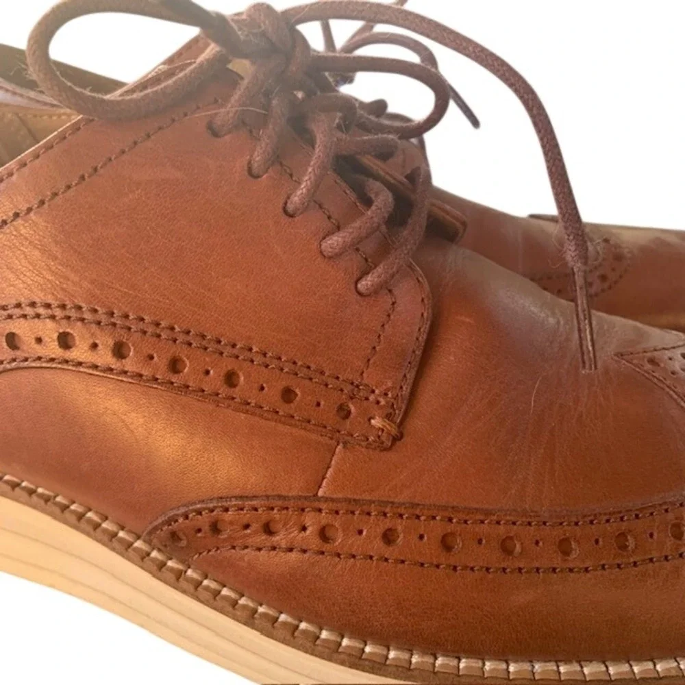 Cole Haan OriginalGrand Wingtip Oxford Leather Brown Ivory Men's Dress Shoes 9.5